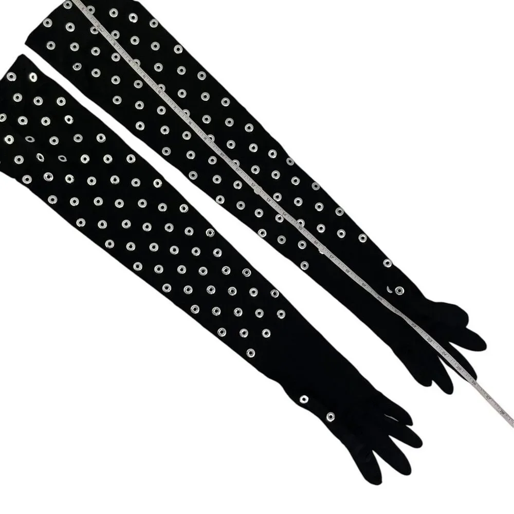 ALAÏA Eyelet Gloves in Noir & Argent‎